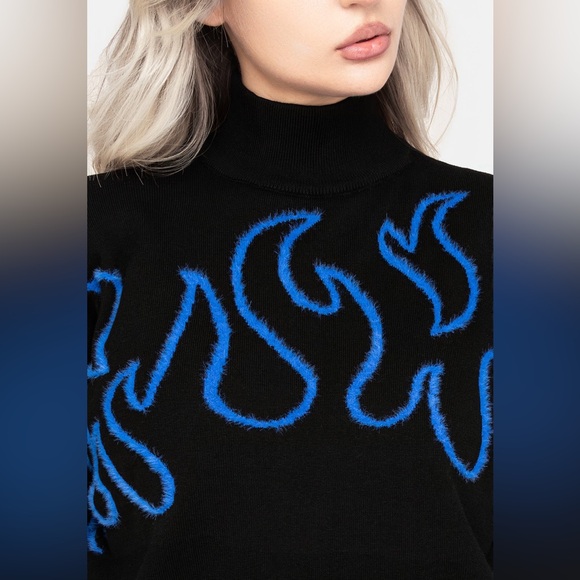 NWT Disturbia Blaze Flame Knit Sweater in Blue Size M - Picture 2 of 8